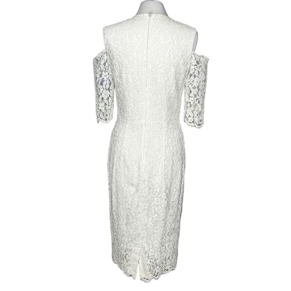 LITTLE Mistress London Floral Appliqué & Lace Cold Shoulder Midi Sheath Dress - Picture 7 of 10